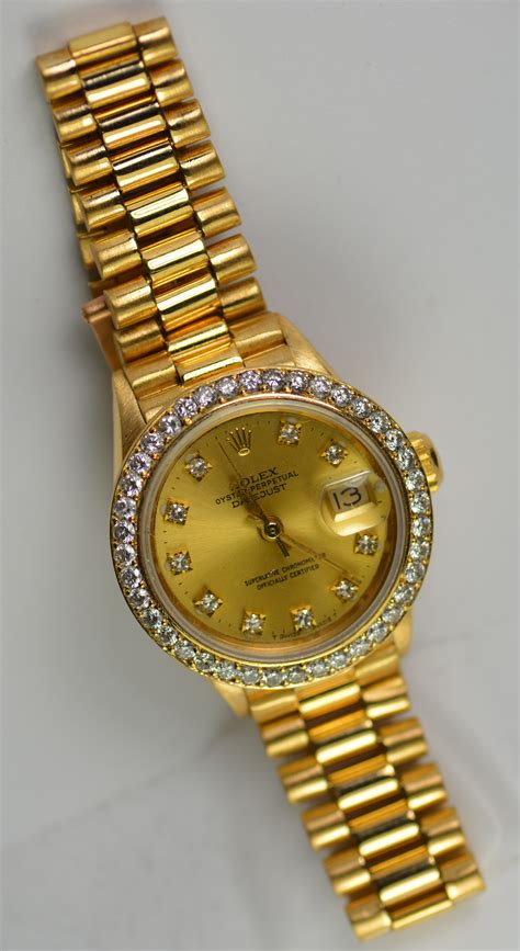 ladies rolex yellow gold diamond bezel|18k gold ladies rolex watch.